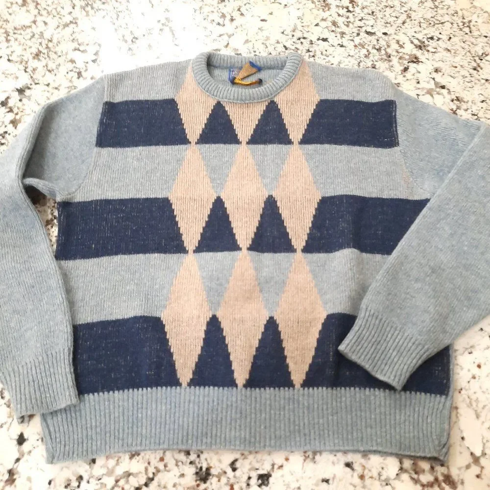 Vintage Pendleton Sweater‎ Men's size Medium small Blue Diamond argyle Wool READ